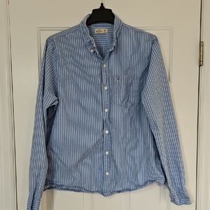 Hollister Blue and White Striped Button-Down Shirt